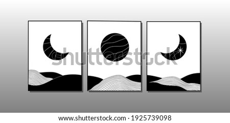 Abstract paintings. Triptych. Interior wall decor. Vector illustration.