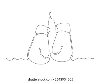 Abstract pair of boxing gloves, continuous single one line art hand drawing sketch, logo