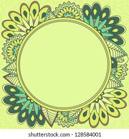 Abstract paisley background with round text box. Vector illustration
