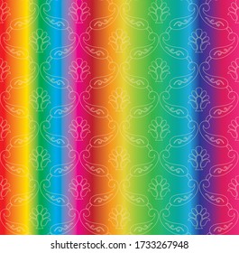 Abstract paisley damask pattern with vertical rainbow color background