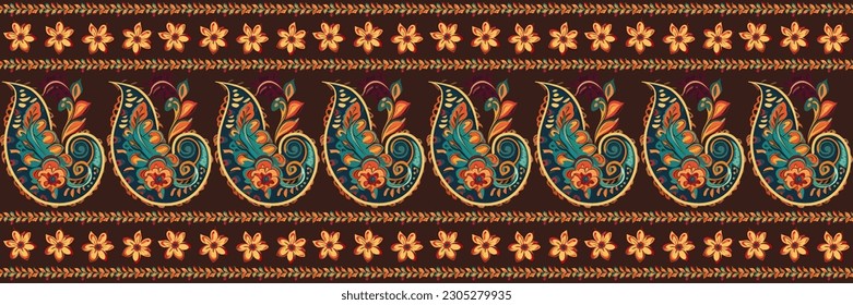 Resumen Diseño de patrones sin fisuras de la etnia Paisley. Cuadros de tejido paisajista de pañales de pañales de banda coloridos vectores abstractos patrón transparente