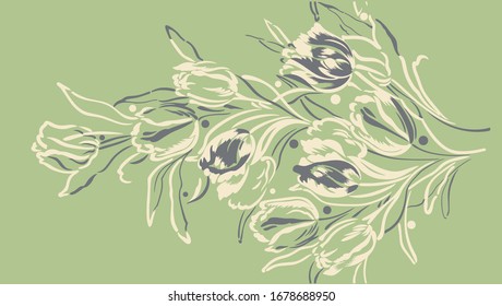 Abstract paisley flower bunch with leaves and vintage background