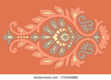 Abstract paisley motif pattern with orange background