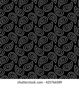 Abstract paisley pattern with hand drawn buta. Cute vector black and white paisley pattern. Seamless monochrome paisley pattern for fabric, wallpapers, wrapping paper, cards and web backgrounds.