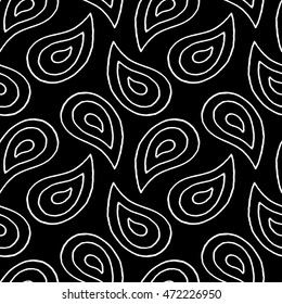 Abstract paisley pattern with hand drawn buta. Cute vector black and white paisley pattern. Seamless monochrome paisley pattern for fabric, wallpapers, wrapping paper, cards and web backgrounds.