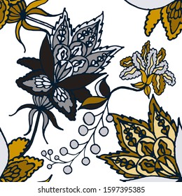 Abstract paisley seamless pattern in beautiful style. Abstract vector indian batik background. Textile print design. Fabric texture print. Classic ornamental paisley for any purposes