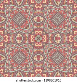 Abstract paisley seamless pattern. Ethnic geometric print. Colorful repeating background texture. Fabric, cloth design, wallpaper, wrapping