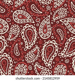 Abstract paisley seamless pattern. Traditional Indian ornamental textile design. Hand drawn vector background.