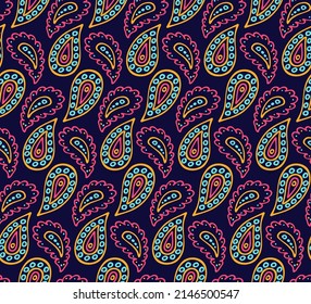 Abstract paisley seamless pattern. Traditional Indian ornamental textile design. Hand drawn vector background.