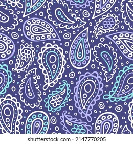 Abstract paisley seamless pattern. Traditional Indian ornamental textile design. Hand drawn vector background.