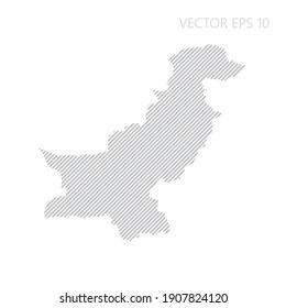 Abstract Pakistan map with gray diagonal lines. Pakistan stripes map. Vector illustration EPS10.