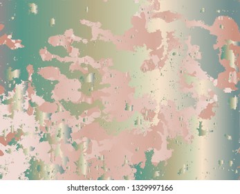 Abstract pale pearl texture with randomly scattered shapeless powder-pink elements on pale greenish background