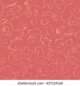 abstract pale red and orange  flower and leaves pattern