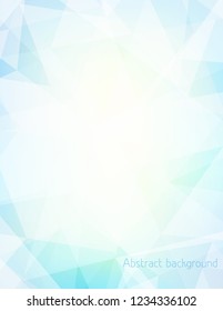 Abstract pale turquoise and light yellow blue vertical background textured by chaotic transparent triangles. Subtle vector pattern