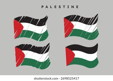 Bandera Abstractas de Palestina en oleadas. Cuatro Estilos de Bocetos.