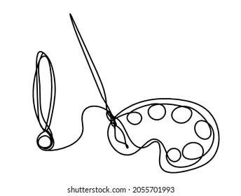 Abstract palette with tassel and exclamation mark as line drawing on white background. Vector