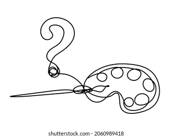 Abstract palette with tassel and question mark as line drawing on white background. Vector