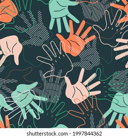 Abstract Palm of Hands Vector Graphic Silhouette and Line Art Seamless Pattern can be use for background and apparel design