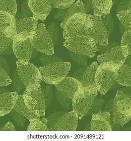 Abstract palm leaf seamless pattern with hand drawn foliage print. Simple Jungle background. Vector illustration for seasonal textile prints, fabric, banners, backdrops and wallpapers.