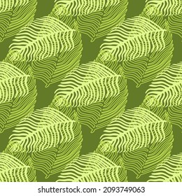 Abstract palm leaf seamless pattern with hand drawn foliage print. Simple Jungle background. Vector illustration for seasonal textile prints, fabric, banners, backdrops and wallpapers.