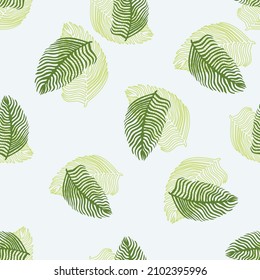 Abstract palm leaf seamless pattern with hand drawn foliage print. Simple Jungle background. Vector illustration for seasonal textile prints, fabric, banners, backdrops and wallpapers.