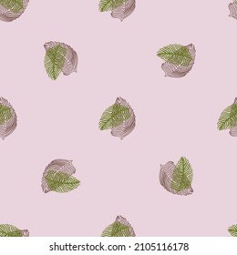 Abstract palm leaf seamless pattern with hand drawn foliage print. Simple Jungle background. Vector illustration for seasonal textile prints, fabric, banners, backdrops and wallpapers.