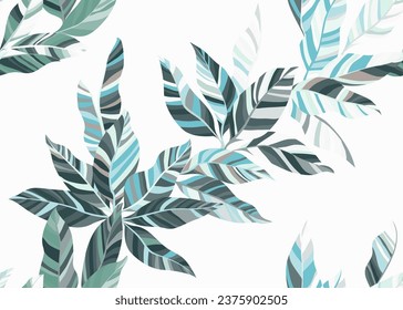 Abstract palm leafage repeat wallpaper vector. Trendy organic spring bandana cloth print. Paradise bush branch foliage seamless pattern. Exotic flora elements.