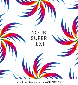 Abstract palm leafs with spectrum gradient. Text frame. Summer style. Vector illustration.