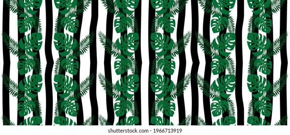 Abstract. Palm leaves pattern seamless summer background. design for mask face, pillow, clothing, fabric, gift wrap. Vector.