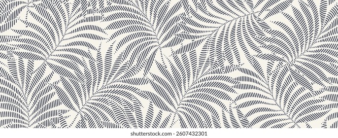 Abstract palm leaves seamless pattern. flora pattern with line art style background.