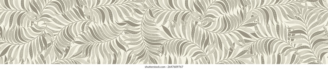 Abstract palm leaves seamless pattern with dotted and line art style.