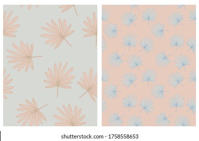Abstract Palm Leaves Seamless Vector Pattern. Pale Green and Dusty Red Tropical Repeatable Design. Aloha Party Decoration. Hand Drawn Palms Isolated on a Pale Green Background. Tropical Backdrop.