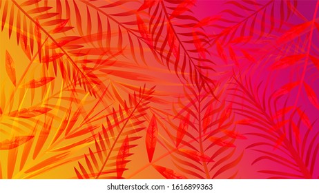 Abstract palm summer vibrant gradient background vector graphic illustration. Futuristic neon backdrop with different trees branch bright design. Tropical and vacation concept
