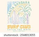 Abstract palm tree  art . Summer good vibes vector graphic design for apparel, stickers, posters, background and others. Live in the sunshine. Santa Barbara beach. Paradise life abstract artwork.