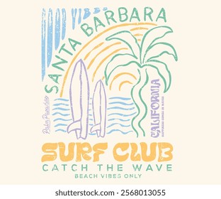 Abstract palm tree  art . Summer good vibes vector graphic design for apparel, stickers, posters, background and others. Live in the sunshine. Santa Barbara beach. Paradise life abstract artwork.