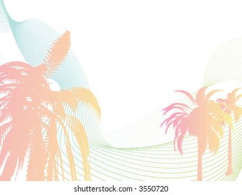 Resumen de diseño inspirado en palmeras con colores cálidos y sutiles en verano