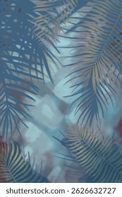 abstract palm tree leaf background colorful tropical palm tree leaf wallpaper, hand drawn. Exotic plants, background for prints, wall, postcards, wall, pattern, textile