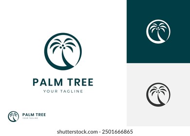 abstract palm tree logo design with circle shape concept vector illustration for summer symbol, agricultural logo template