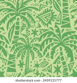 Abstract palm tree pattern, palm leaf, hawaiian style summer timefashionable background allover tropical print. hand drawn doodle