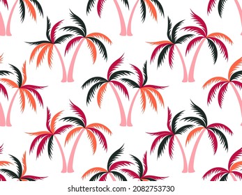 Abstract palm tree seamless pattern vector design. Exotic jungle plants fabric ornament. Coconut palm tree wallpaper in california style. Outdoor landscape illustration. Fashion textile print.