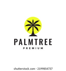 abstract palm tree with sun light logo design