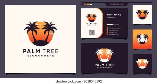 Abstrakte Palmen- und Sonnenlogos mit kreativem Konzept und Visitenkartendesign