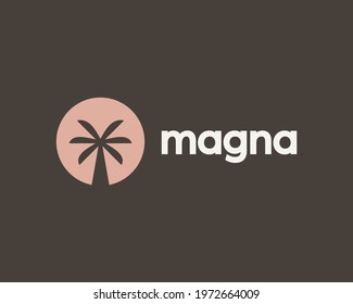 Abstract palm tree and the sun vector design template. Universal minimalistic travel agency, tropical resort, spa sign symbol logotype.