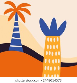 Ilustración vectorial Abstractas del paisaje de palmeras