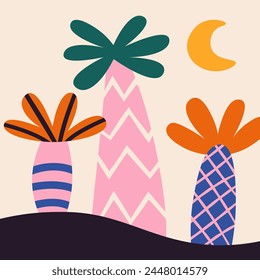 Ilustración vectorial Abstractas del paisaje de palmeras