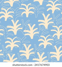 Abstract Palm trees seamless pattern in vintage baby blue. Summertime illustration in vector.