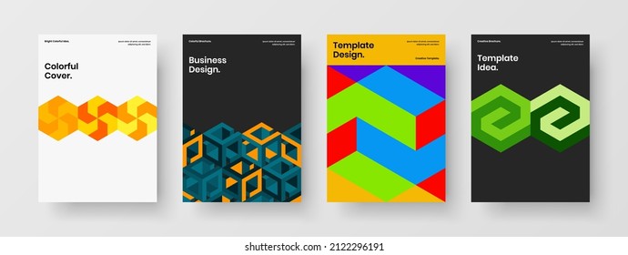 Abstract pamphlet design vector concept bundle. Original geometric shapes magazine cover layout composition.