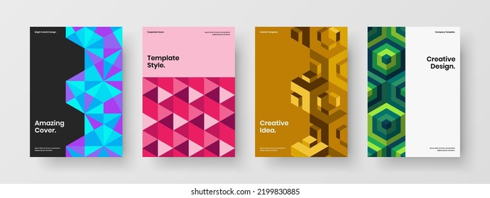 Abstract pamphlet design vector layout set. Multicolored geometric shapes poster concept collection.