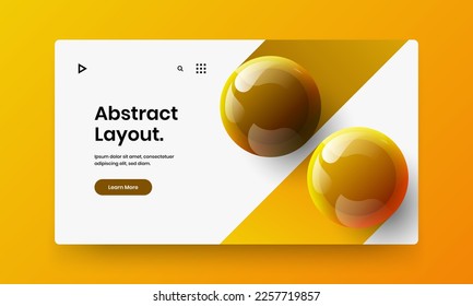 Abstract pamphlet vector design illustration. Bright 3D spheres presentation template.