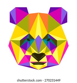 Abstract panda. Bright motley colored polygonal triangle geometric illustration isolated on white background for use in design for card, invitation, poster, banner, book, placard, billboard cover